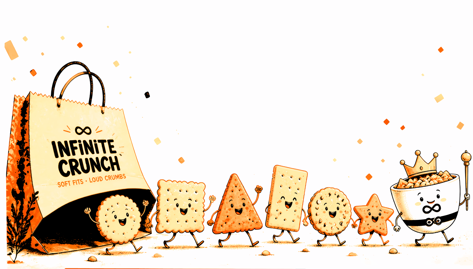 The Infinite Crunch parade marching out of the bag toward the Soup King